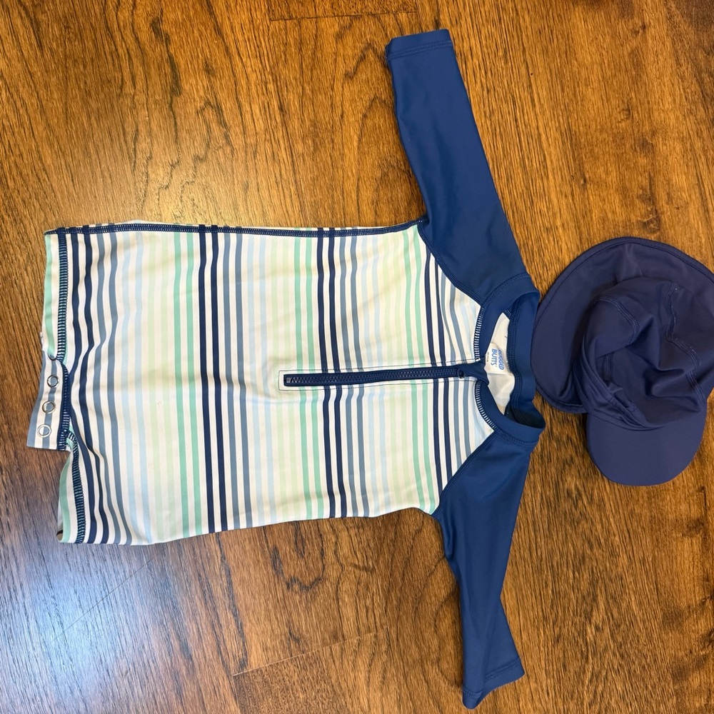 Navy and Striped Kids Swim Rashguard Set